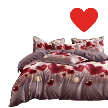 Pościel Walentynkowa 160x200 bawełna satynowa CZERWONE SERCE PK730 z prześcieradłem